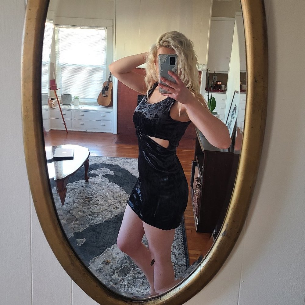 Black Velvet Mini Dress With Cutouts